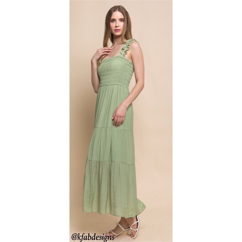 LAST 2! ! Pretty Elastic Ruffle Strap Smocked Bodice Tiered Maxi Dress! - Picture 3 of 5